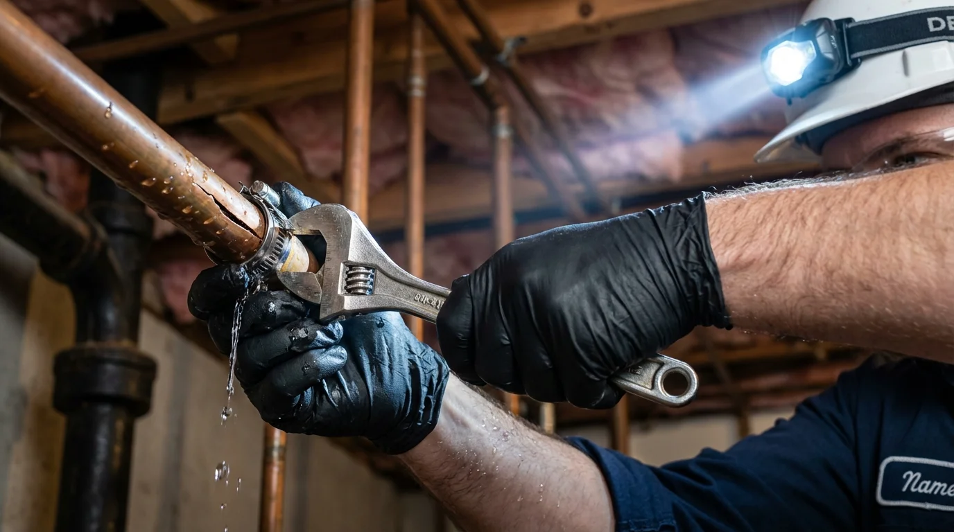 Emergency pipe clamp repair being performed by a Johns Plumbing LLC plumber in Juncos