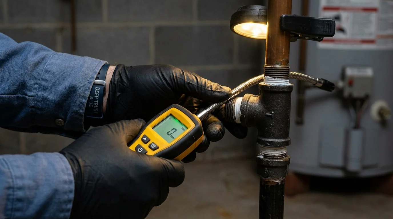 Gas leak detection with electronic sniffer by Johns Plumbing LLC in Juncos
